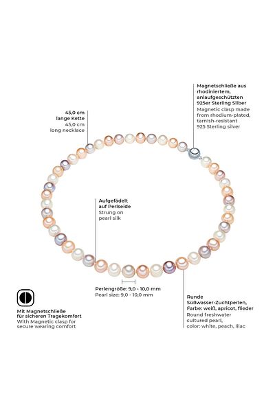 Valero Pearls Perlenhalskette Kette Sterling Silber Süßwasser-Zuchtperle multicolor