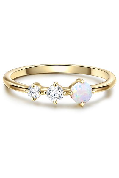 Glanzstücke München Silberring Ring Sterling Silber gelbgold Zirkonia weiß Opal (synth.) weiß