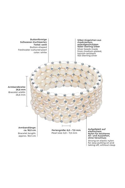 Valero Pearls Perlenarmband Armband Sterling Silber Süßwasser-zuchtperle Weiß