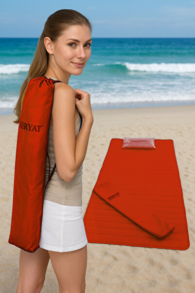 SER&YAT Ser-Yat Plaj Hasırı Katlanabilir  Askılı Kılıf Şişme Yastık Hediye 15...