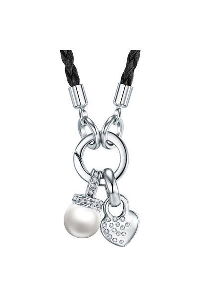 Lulu & Jane Kette Mit Kristallen Von Swarovski® Kette Schwarz Perle (SYNTH.) Weiß Verziert Mit Kristallen Von Sw