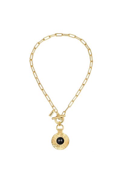 YOKOAMİİ Modeschmuckhalskette Kette Mit Anhänger Gelbgold Achat Schwarz
