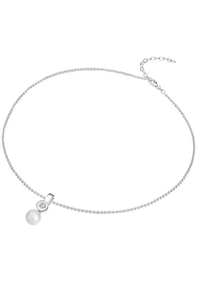 Valero Pearls Perlenhalskette Kette ve Anhänger Sterling Silber Süßwasser-Zuchtperle weiß Zirkonia weiß