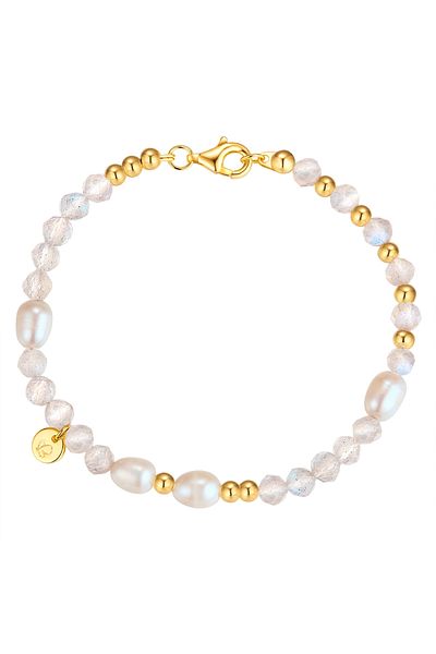 Glanzstücke München Edelsteinarmband Armband Sterling Silber Gelbgold Süßwasser-zuchtperle Weiß Labradorit Blau