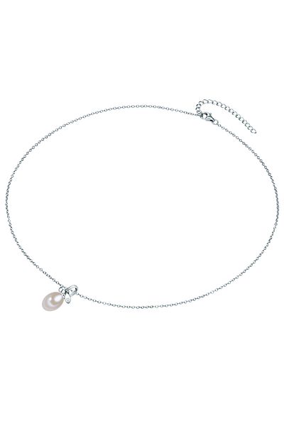 Valero Pearls Silberhalskette Kette Mit Anhänger Sterling Silber Süßwasser-zuchtperle Weiß Zirkonia Weiß