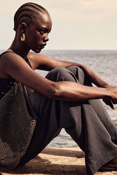 H&M Straight linen-blend trousers