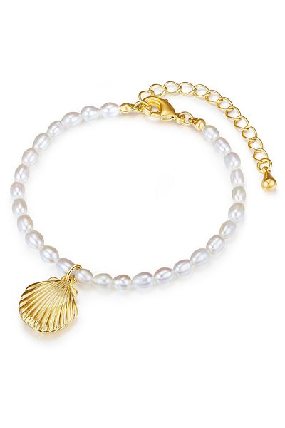 Lulu & Jane Perlenarmband Armband Gelbgold Süßwasser-zuchtperle Weiß