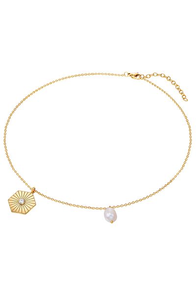 Valero Pearls Edelstahlhalskette Kette Edelstahl Gelbgold Süßwasser-zuchtperle Weiß Preciosa Weiß