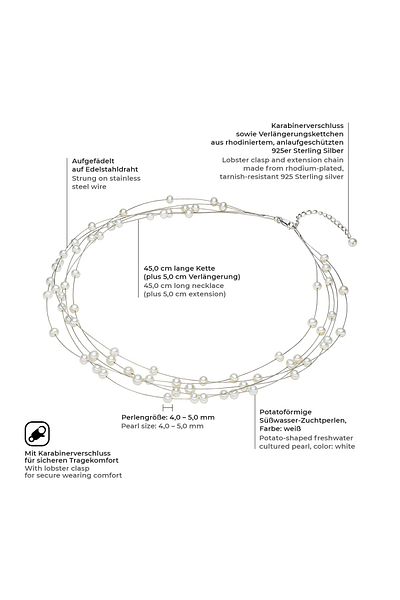 Valero Pearls Perlenhalskette Kette Sterling Silber Süßwasser-zuchtperle Weiß