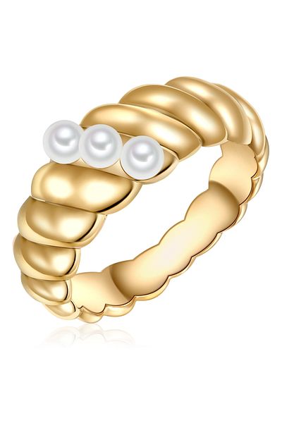 Lulu & Jane Perlenring Ring gelbgold Muschelkernperle weiß
