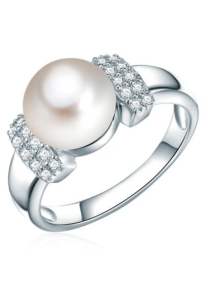 Valero Pearls Perlenring Ring Sterling Silber Süßwasser-zuchtperle Weiß Zirkonia Weiß