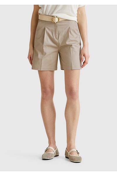 United Colors of Benetton Women's Beige Stretch Cotton Straight Fit Bermuda Shorts with Elastic Back Waist