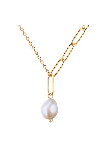 Valero Pearls Edelstahlhalskette Kette Edelstahl Gelbgold Süßwasser-zuchtperle Weiß