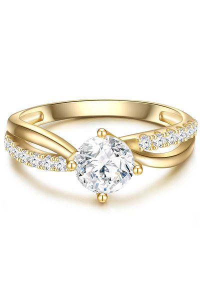 Trilani Silberring Ring Sterling Silber Gelbgold Zirkonia Weiß