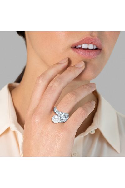 Valero Pearls Perlenring Ring Sterling Silber Süßwasser-zuchtperle Weiß Zirkonia Weiß
