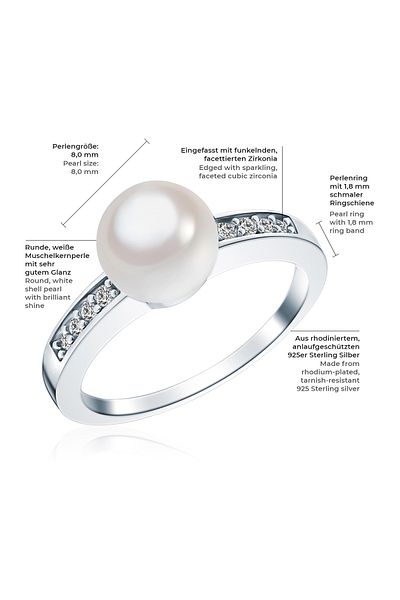 Rafaela Donata Silberring Ring Sterling Silber Südsee-muschelkernperle Weiß Zirkonia Weiß