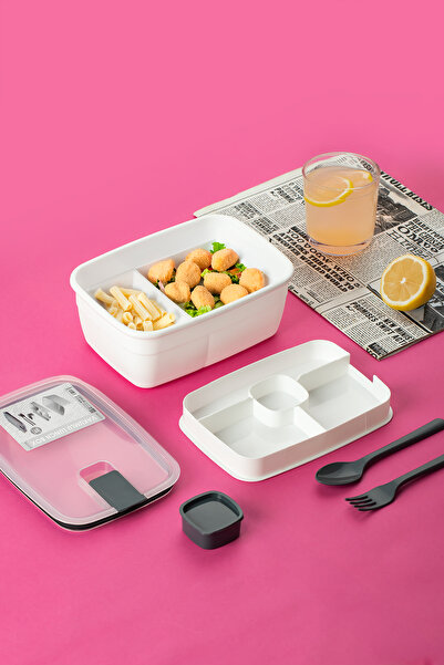 Porsima 3192 Vacuum Self-Feeding Lunch Box with Spoon, Fork and Sauce Bowl - 2-Tier Lunch Box - Lunch Box