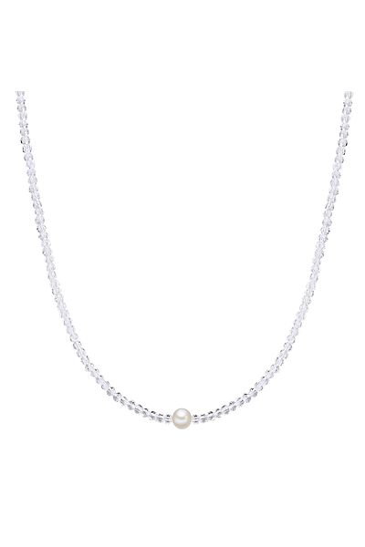 Valero Pearls Perlenhalskette Kette Sterling Silber Süßwasser-zuchtperle Weiß Quarzkristall Weiß