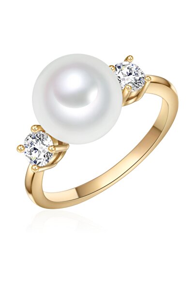 Lulu & Jane Perlenring Ring gelbgold Muschelkernperle weiß Zirkonia weiß