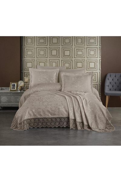 Stylish Home Bed Blanket 240 X 260 With 2 Pillowcase 50 X 70 Leyla Beige