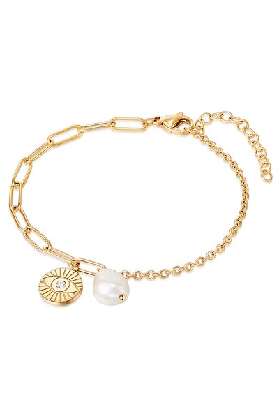 Valero Pearls Edelstahlarmband Armband Edelstahl gelbgold Süßwasser-Zuchtperle weiß Preciosa weiß