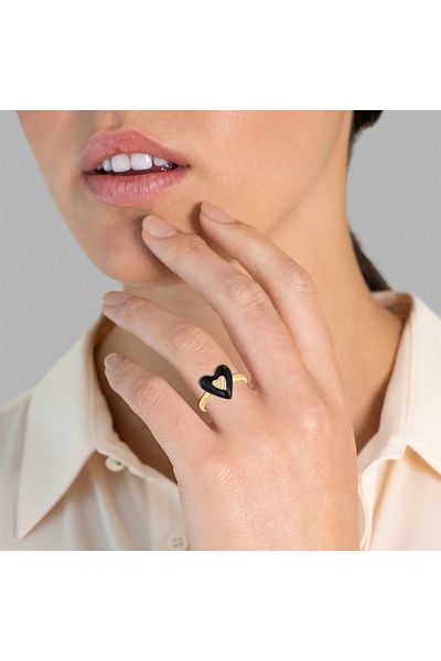 Glanzstücke München Silberring Ring Sterling Silber gelbgold Zirkonia weiß Emaille schwarz