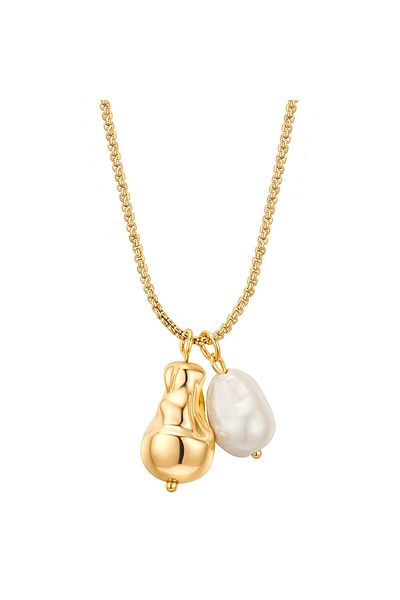 YOKOAMİİ Modeschmuckhalskette Kette Mit Anhänger Gelbgold Muschelkernperle Weiß