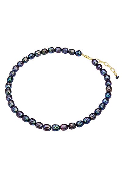 Valero Pearls Perlenhalskette Kette Sterling Silber Gelbgold Süßwasser-zuchtperlen Pfauenblau