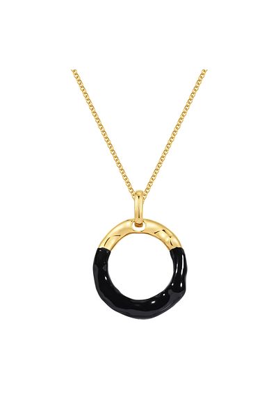 YOKOAMİİ Modeschmuckhalskette Kette Mit Anhänger Gelbgold Emaille Schwarz