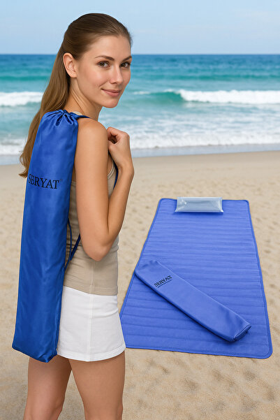 SER&YAT Ser-Yat Plaj Hasırı Katlanabilir  Askılı Kılıf Şişme Yastık Hediye 15...