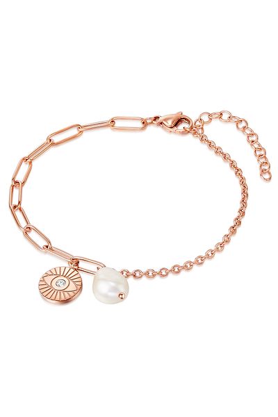 Valero Pearls Edelstahlarmband Armband Edelstahl roségold Süßwasser-Zuchtperle weiß Preciosa weiß