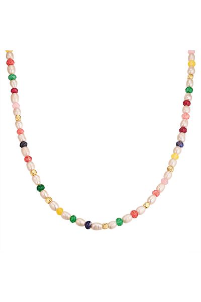 YOKOAMİİ Perlenhalskette Kette Gelbgold Süßwasser-zuchtperle Weiß Marmor Multicolor