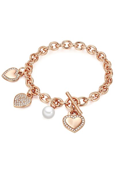 Lulu & Jane Perlenarmband Armband Roségold Muschelkernperle Weiß Zirkonia Weiß
