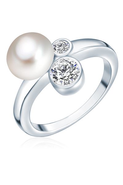 Valero Pearls Perlenring Ring Sterling Silber Süßwasser-zuchtperle Weiß Zirkonia Weiß
