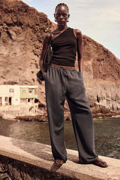 H&M Straight linen-blend trousers