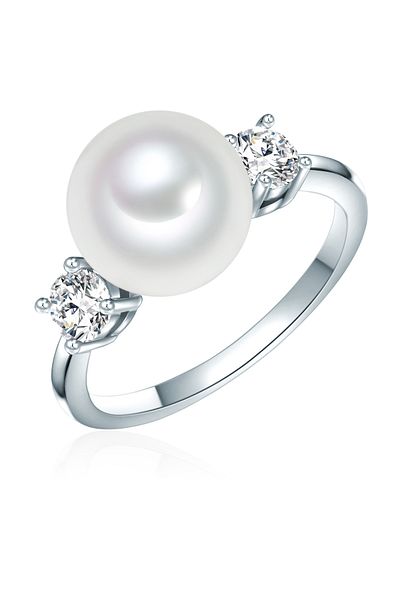Rafaela Donata Perlenring Ring Sterling Silber Muschelkernperle Weiß Zirkonia Weiß
