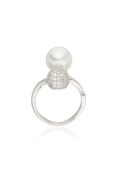 Lulu & Jane Perlenring Ring Muschelkernperle Weiß Zirkonia Weiß