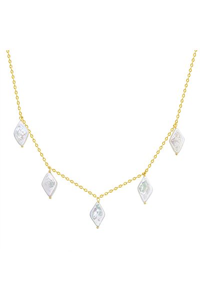 Valero Pearls Perlenhalskette Kette Sterling Silber Gelbgold Süßwasser-zuchtperlen Weiß