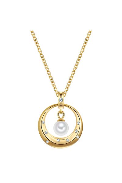 Rafaela Donata Silberhalskette Kette Mit Anhänger Sterling Silber Gelbgold Muschelkernperle Weiß Zirkonia Weiß