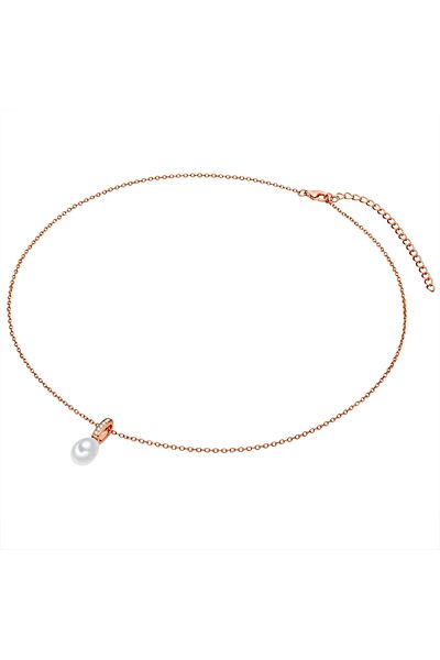 Valero Pearls Silberhalskette Kette Mit Anhänger Sterling Silber Roségold Süßwasser-zuchtperle Weiß Zirkonia Weiß
