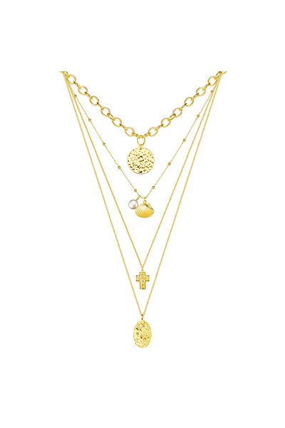 Lulu & Jane Perlenhalskette Kette Gelbgold Muschelkernperle Weiß