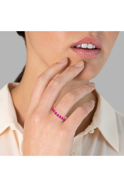 YOKOAMİİ Modeschmuckring Ring Gelbgold Kristall Rosa