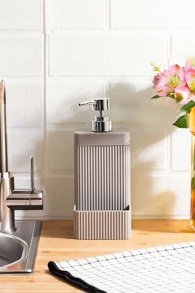 Perotti 13139 Lisbone Sponge Holder with Chamber Bathroom and Kitchen Liquid Soap Dispenser 550ml Taupe