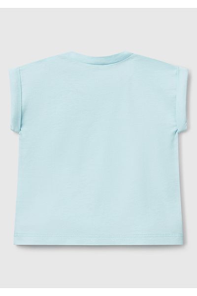 United Colors of Benetton تي شيرت بيبي فيروزي بطبعة على الجهة الأمامية