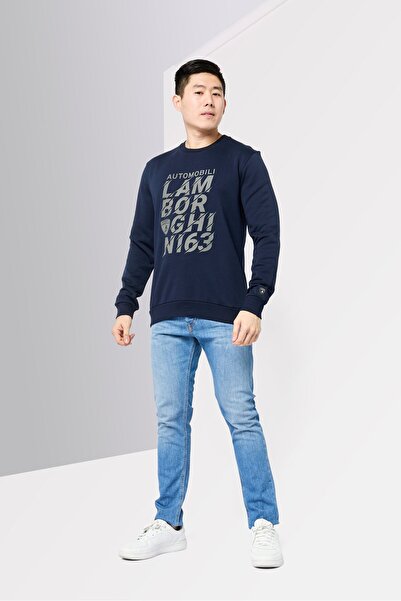 Lamborghini Men Crew Neck Graphic Printed long Sleeves Sweatshirt, Navy