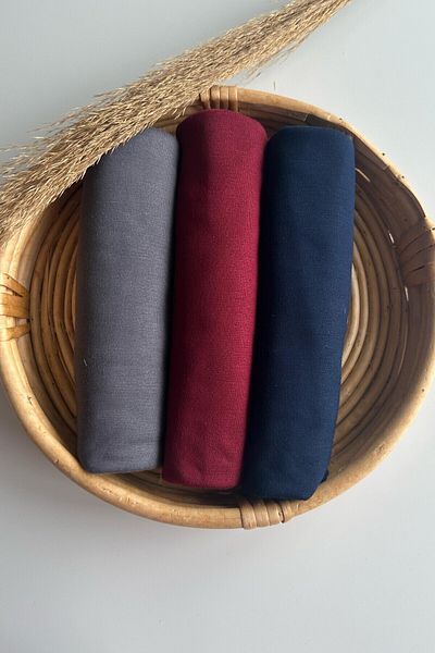 Merve Nayir 3 Piece Combed Cotton Shawl Set Jersey Shawl Lycra Shawl Jersey Hijab Lycra Hijab (Anthracite - Bordo - Lacquer)