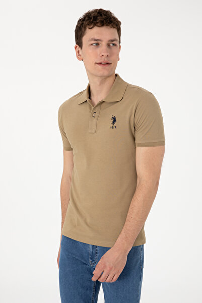 U.S. Polo Assn. Ανδρικό μπλουζάκι με λεπτή εφαρμογή Polo Neck Khaki Basic 50305929-VR027