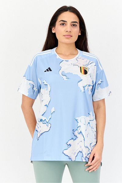adidas Women Regular Fit Embroidered Logo Belgium 23 Away Football Jersey, Light Blue