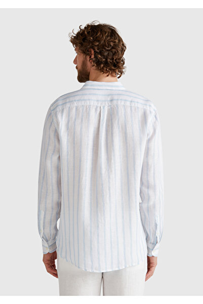 United Colors of Benetton Men's White Striped 100% Linen Shirt