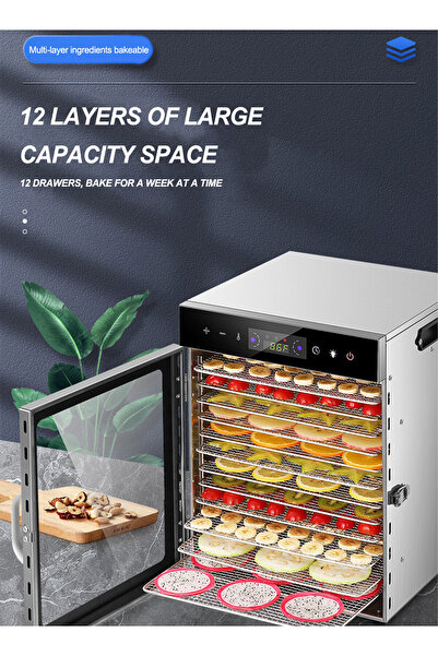 FlashHawk Food Dehydrator, 12 Stainless Steel Trays Dehydrators for Food and Jerky, Fruit, Temperature Control